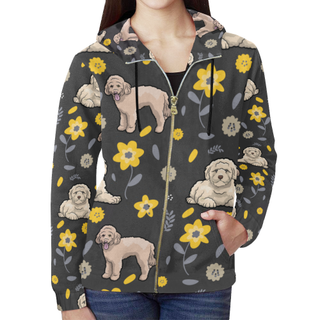 Goldendoodle Flower All Over Print Full Zip Hoodie for Women (Model H14) - TeeAmazing