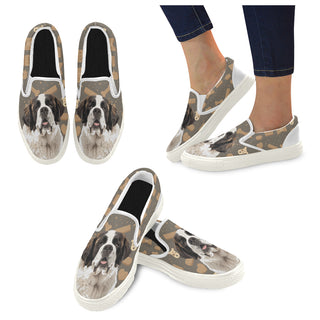 St. Bernard Dog White Women's Slip-on Canvas Shoes - TeeAmazing