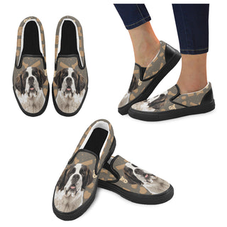 St. Bernard Dog Black Women's Slip-on Canvas Shoes - TeeAmazing