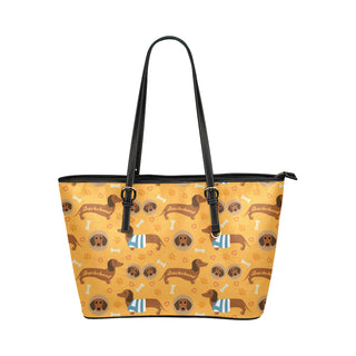 Dachshund Pattern Leather Tote Bag/Small - TeeAmazing