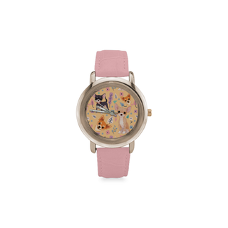 Chihuahua Flower Women's Rose Gold Leather Strap Watch - TeeAmazing