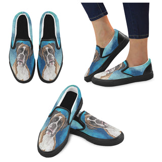 Boxer Water Colour Black Women's Slip-on Canvas Shoes - TeeAmazing