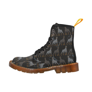 Doberman Pinscher Drawing Pattern Black Boots For Women - TeeAmazing