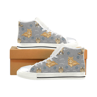 Maine Coon White High Top Canvas Women's Shoes/Large Size - TeeAmazing