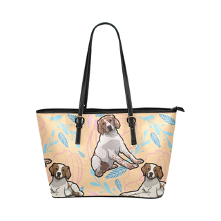 Brittany Spaniel Flower Leather Tote Bag/Small - TeeAmazing