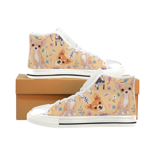 Chihuahua Flower White High Top Canvas Shoes for Kid (Model 017) - TeeAmazing