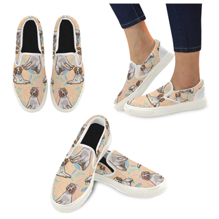 Brittany Spaniel Flower White Women's Slip-on Canvas Shoes - TeeAmazing