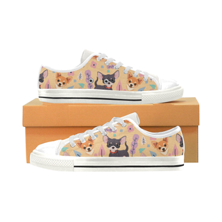 Chihuahua Flower White Low Top Canvas Shoes for Kid (Model 018) - TeeAmazing