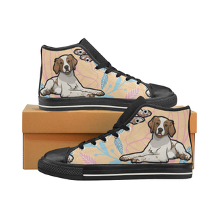 Brittany Spaniel Flower Black Men’s Classic High Top Canvas Shoes - TeeAmazing