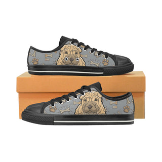 Shar Pei Dog Black Low Top Canvas Shoes for Kid - TeeAmazing
