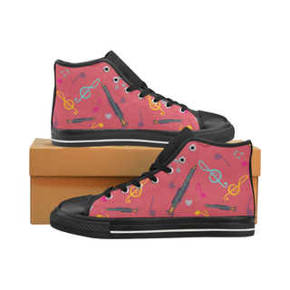 Clarinet Pattern Black High Top Canvas Women's Shoes/Large Size (Model 017) - TeeAmazing