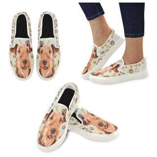 Airedale Terrier White Women's Slip-on Canvas Shoes - TeeAmazing