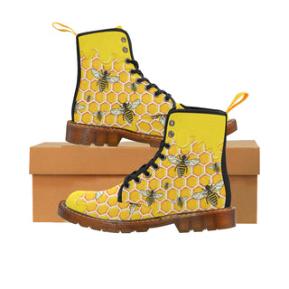 Bee Pattern Black Boots For Women - TeeAmazing