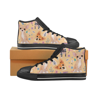 Chihuahua Flower Black High Top Canvas Shoes for Kid (Model 017) - TeeAmazing