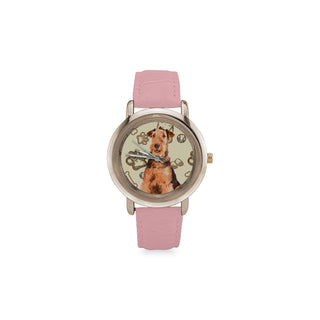 Airedale Terrier Women's Rose Gold Leather Strap Watch - TeeAmazing
