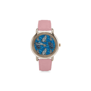 Russian Blue Women's Rose Gold Leather Strap Watch - TeeAmazing