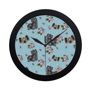 Skye Terrier Flower Black Circular Plastic Wall clock - TeeAmazing