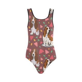 Basset Hound Flower Vest One Piece Swimsuit (Model S04) - TeeAmazing