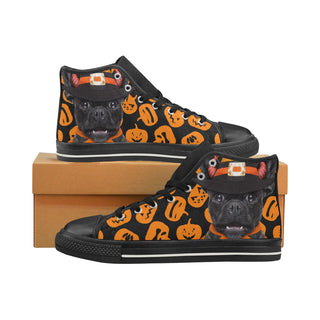French Bulldog Halloweeen Black High Top Canvas Women's Shoes/Large Size - TeeAmazing