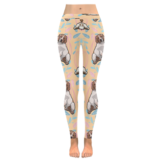Brittany Spaniel Flower Low Rise Leggings (Invisible Stitch) (Model L05) - TeeAmazing