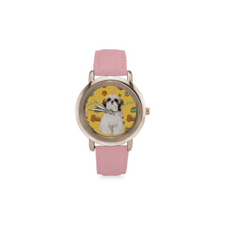 Shih Tzu Dog Women's Rose Gold Leather Strap Watch - TeeAmazing