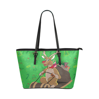 Reindeer Christmas Leather Tote Bag/Small - TeeAmazing