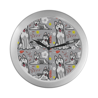 Siberian Husky Flower Silver Color Wall Clock - TeeAmazing