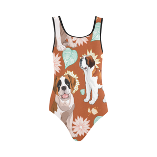 St. Bernard Flower Vest One Piece Swimsuit (Model S04) - TeeAmazing