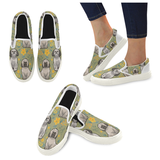 Shih Tzu Flower White Women's Slip-on Canvas Shoes - TeeAmazing