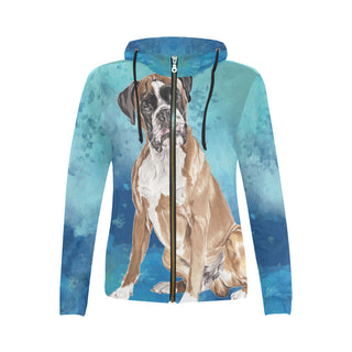 Boxer Water Colour All Over Print Full Zip Hoodie for Women - TeeAmazing