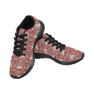 Pug Pattern Black Sneakers for Women - TeeAmazing