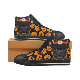 French Bulldog Halloweeen Black High Top Canvas Shoes for Kid - TeeAmazing