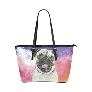 Pug Water Colour No.1 Leather Tote Bag/Small - TeeAmazing
