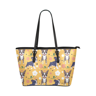 Boston Terrier Flower Leather Tote Bag/Small - TeeAmazing