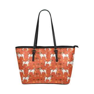 Jack Russell Terrier Water Colour Pattern No.1 Leather Tote Bag/Small - TeeAmazing