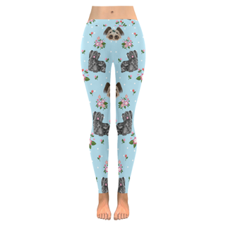 Skye Terrier Flower Low Rise Leggings (Invisible Stitch) (Model L05) - TeeAmazing