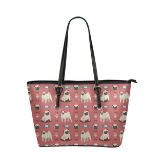 Pug Pattern Leather Tote Bag/Small - TeeAmazing