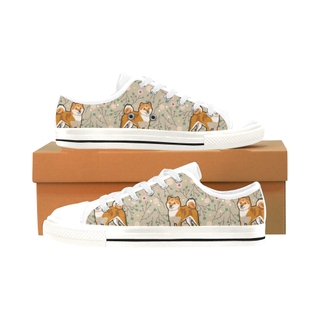 Akita Flower White Men's Classic Canvas Shoes/Large Size - TeeAmazing