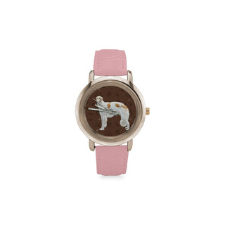Borzoi Dog Women's Rose Gold Leather Strap Watch - TeeAmazing