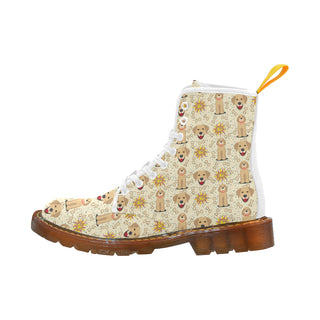 Golden Retriever Pattern White Boots For Women - TeeAmazing