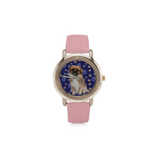 Pekingese Dog Women's Rose Gold Leather Strap Watch - TeeAmazing