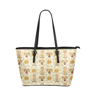 Golden Retriever Pattern Leather Tote Bag/Small - TeeAmazing