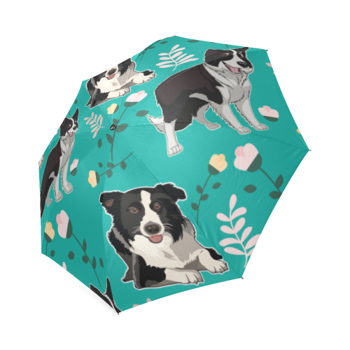 Border Collie Flower Foldable Umbrella