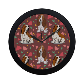 Basset Hound Flower Black Circular Plastic Wall clock - TeeAmazing