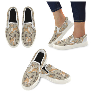 Shiba Inu White Women's Slip-on Canvas Shoes - TeeAmazing