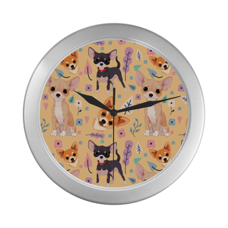 Chihuahua Flower Silver Color Wall Clock - TeeAmazing
