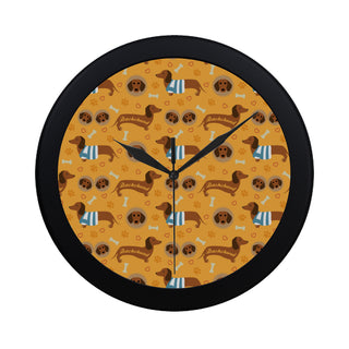 Dachshund Pattern Black Circular Plastic Wall clock - TeeAmazing