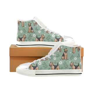 Airedale Terrier Flower White Women's Classic High Top Canvas Shoes - TeeAmazing
