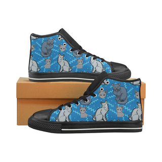 Russian Blue Black High Top Canvas Women's Shoes/Large Size - TeeAmazing