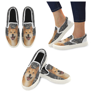 Shiba Inu Dog White Women's Slip-on Canvas Shoes - TeeAmazing